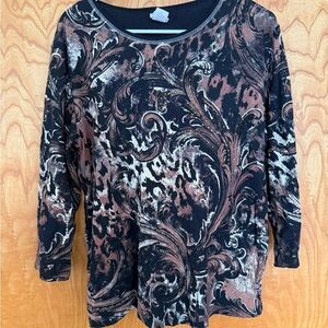 Elegant Black and Brown Patterned Women's Top